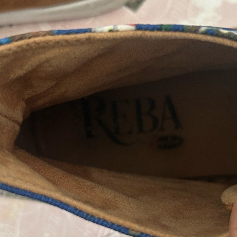 Reba Brown Suede High-Tops with Blue Patterned Collar - Picture 3 of 4